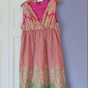 Vibrant Pink/Green Etro-inspired Summer Dress, Size 16